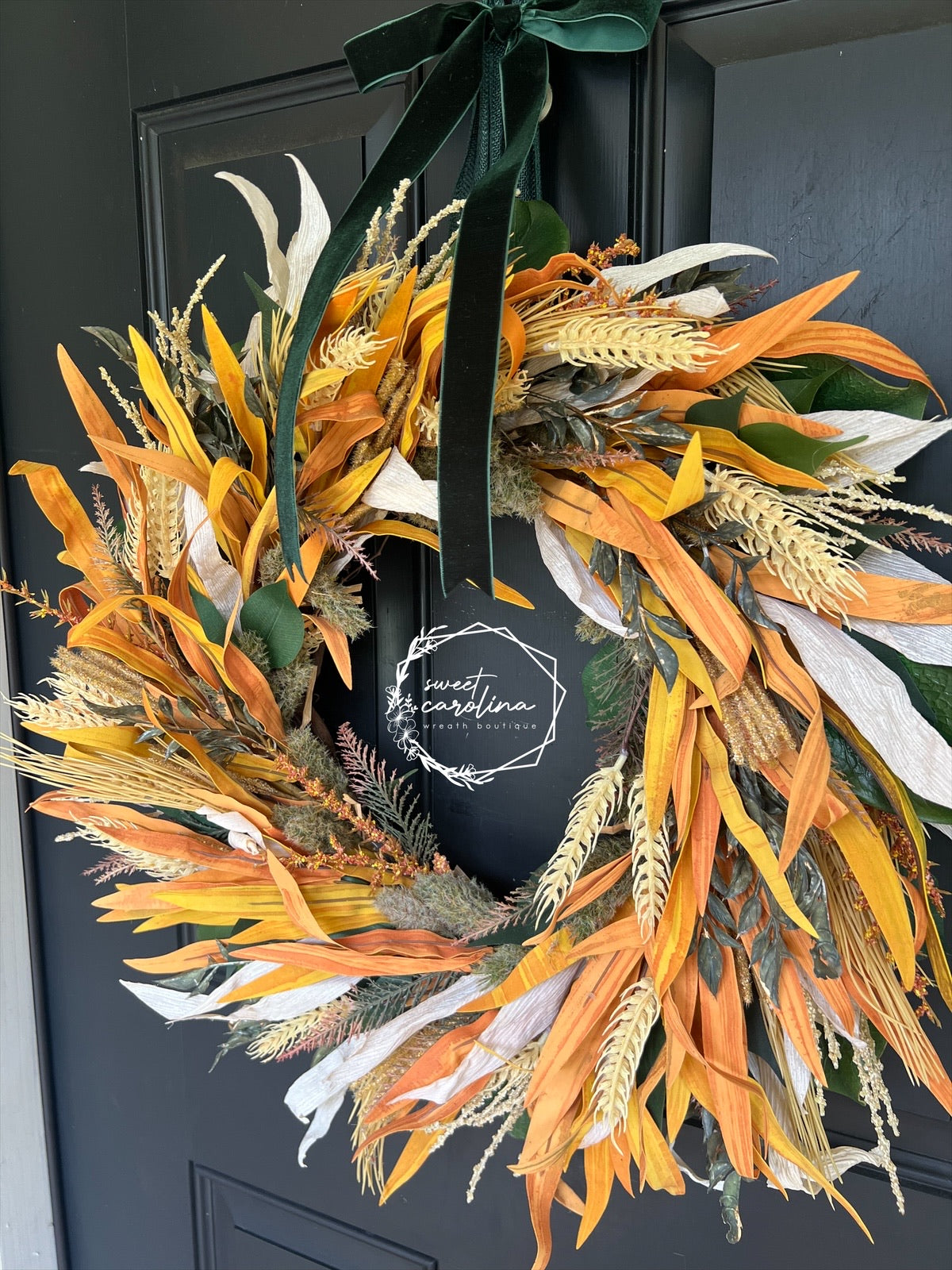 Last Chance for “Friedrich” Wheat, Corn Husk, Green Magnolia Leaves, Ruscus