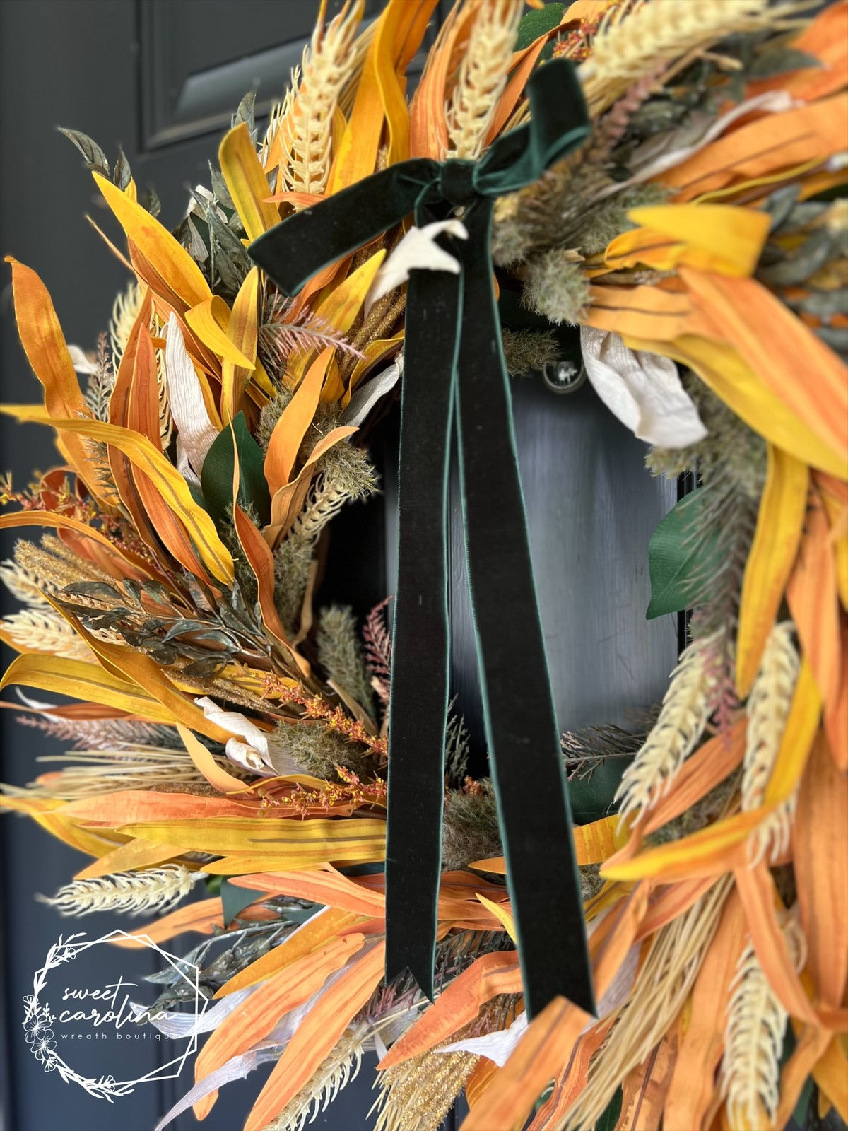 Last Chance for “Friedrich” Wheat, Corn Husk, Green Magnolia Leaves, Ruscus