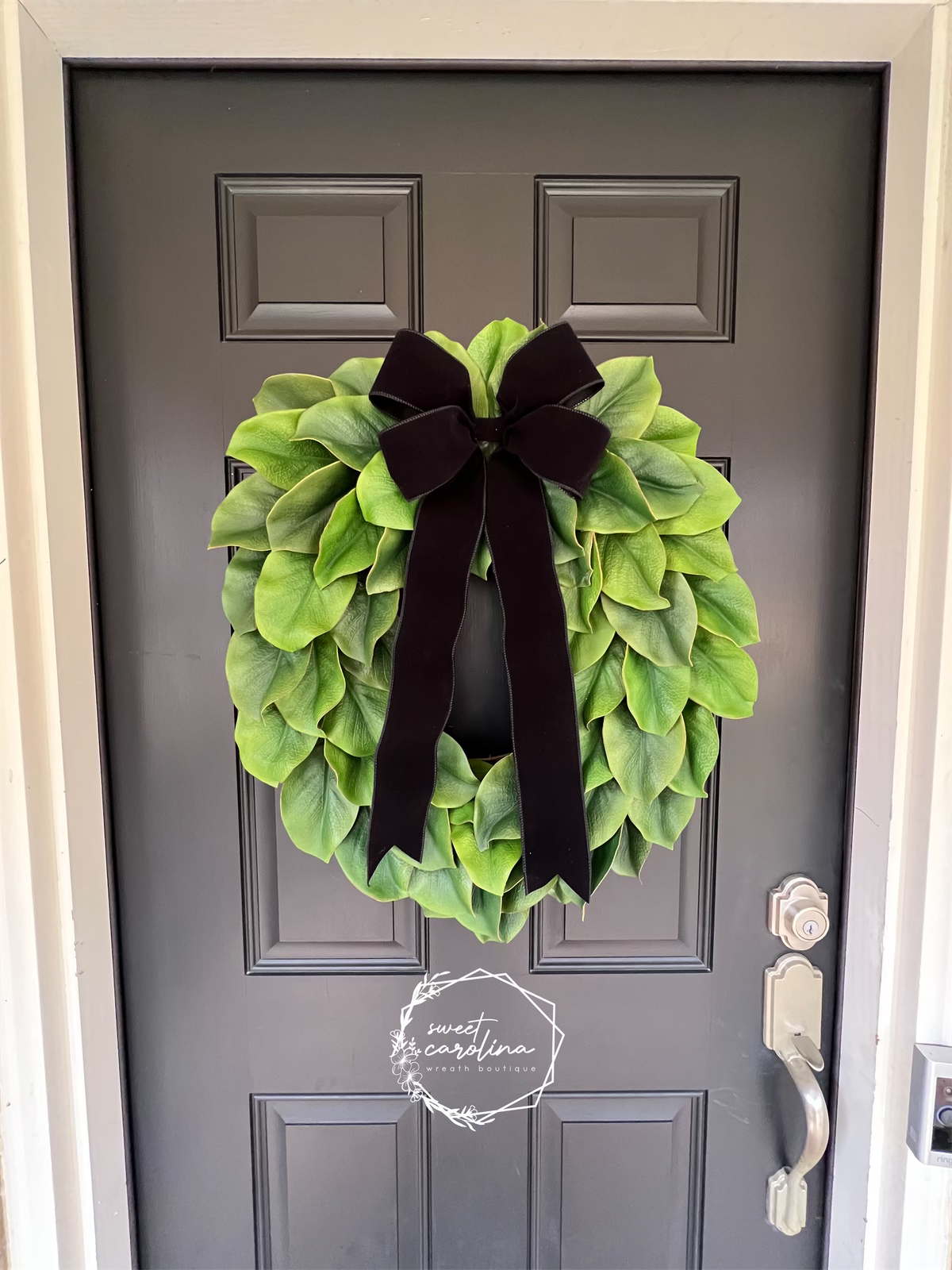 Magnolia Leaf with Black Velvet Bow