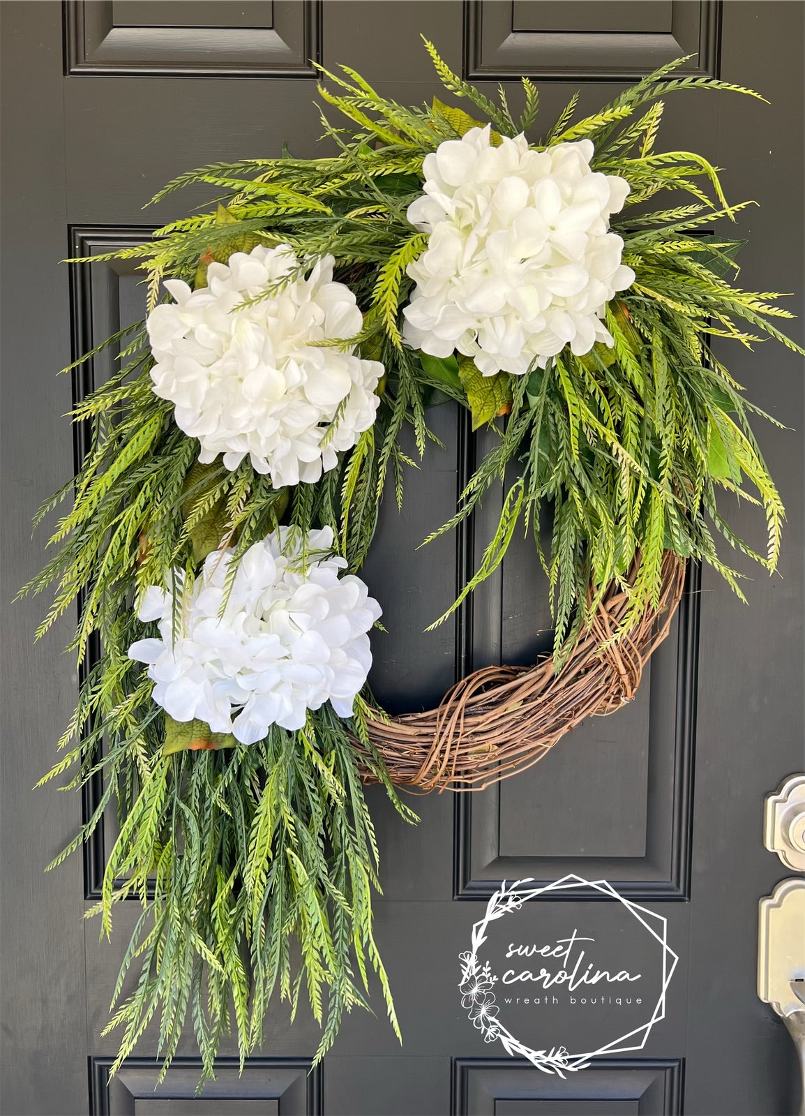 “Willow” Draped Greenery and White Hydrangeas