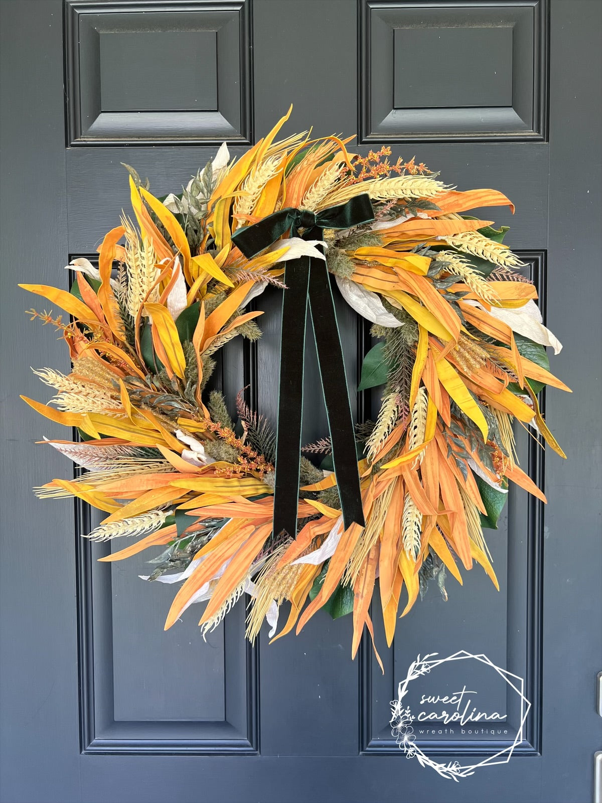 Last Chance for “Friedrich” Wheat, Corn Husk, Green Magnolia Leaves, Ruscus