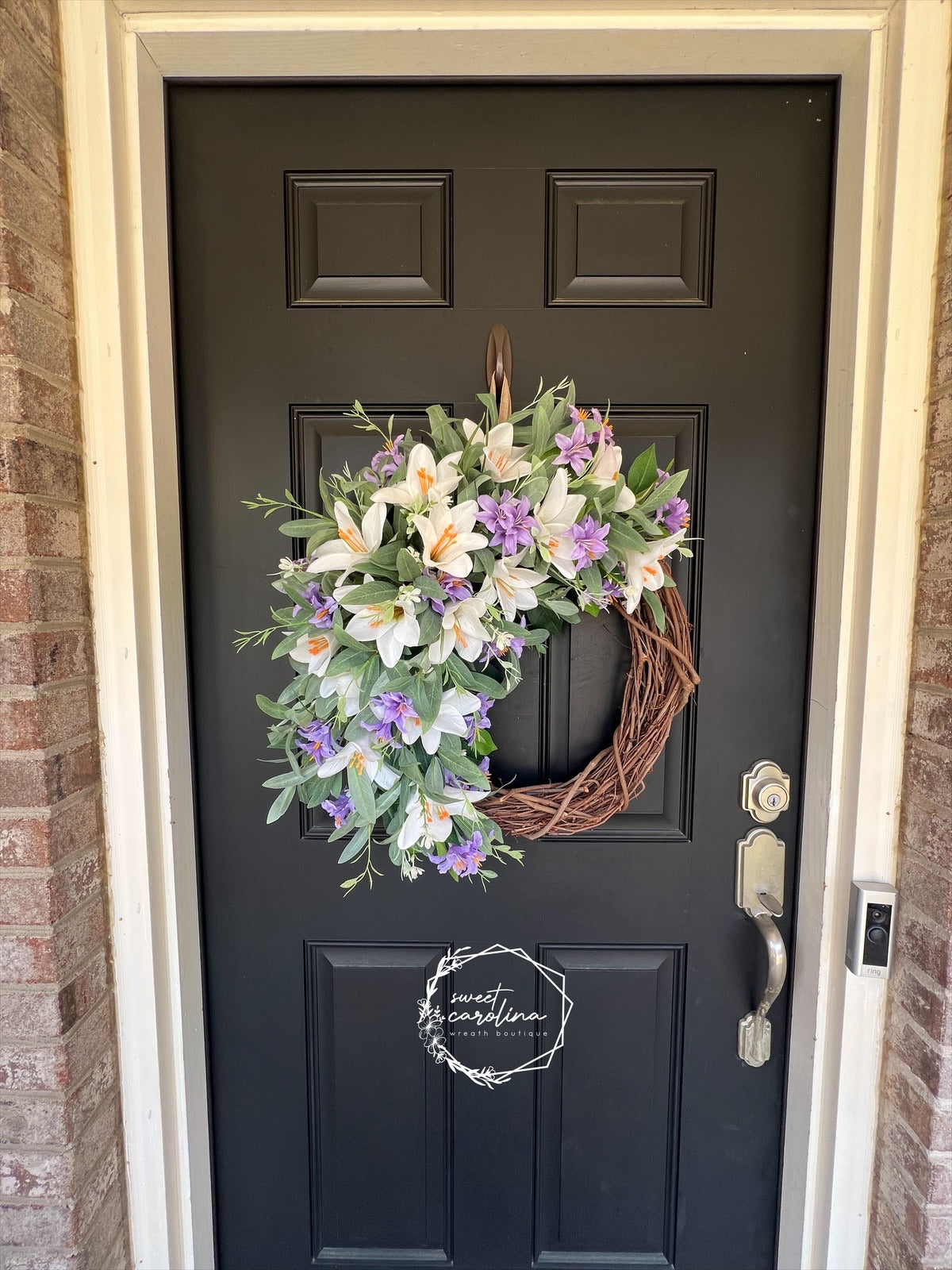 White & Lavender Lily Spring Wreath