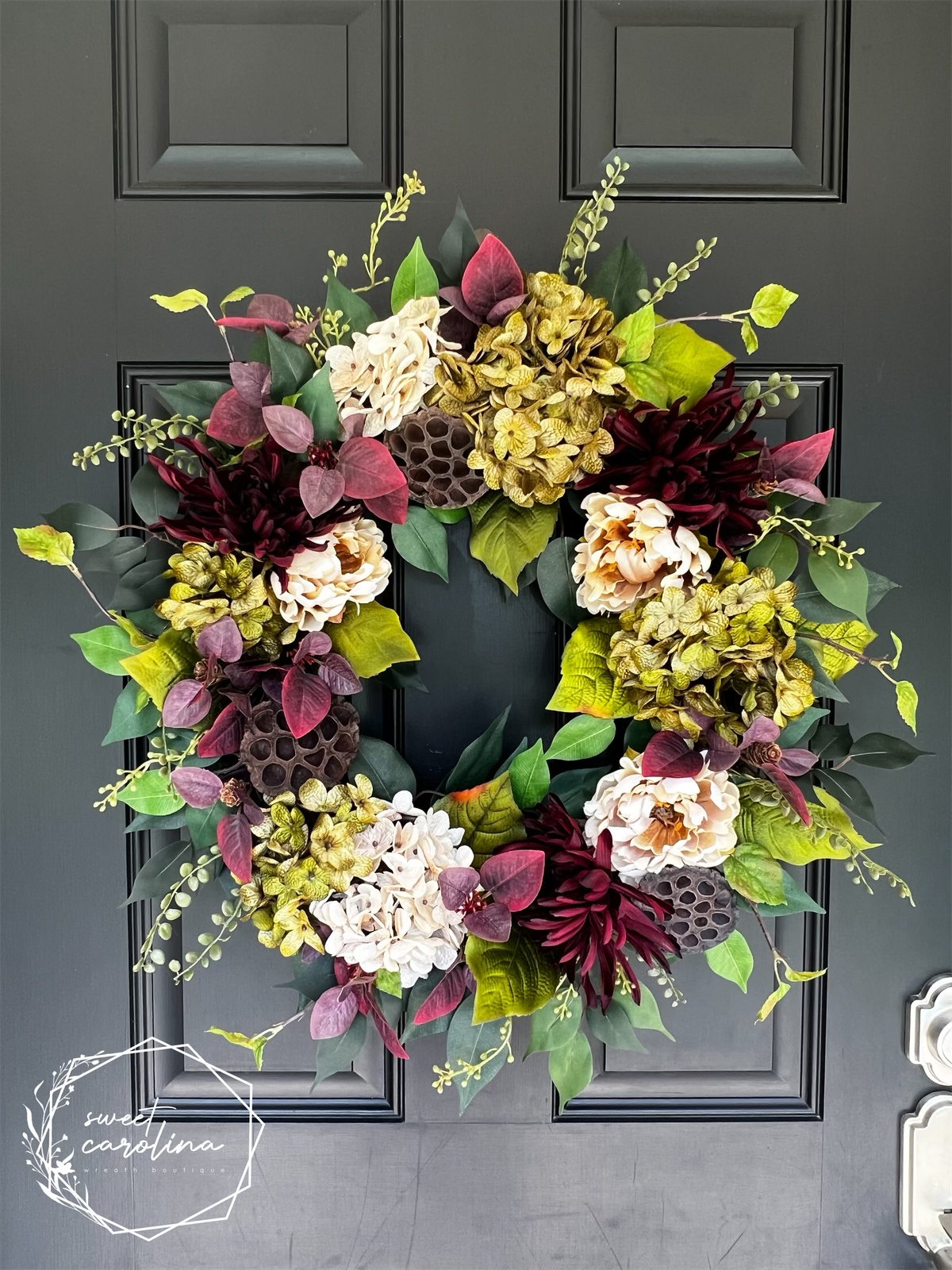 Wine Country- Burgundy, Green, and Cream Whimsical Wreath