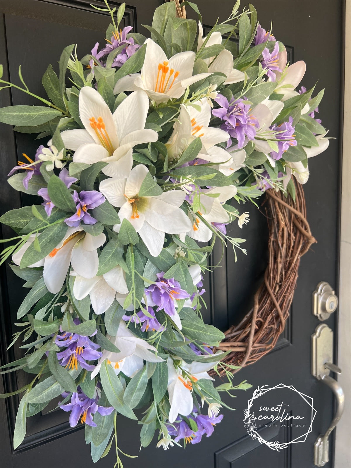 White & Lavender Lily Spring Wreath