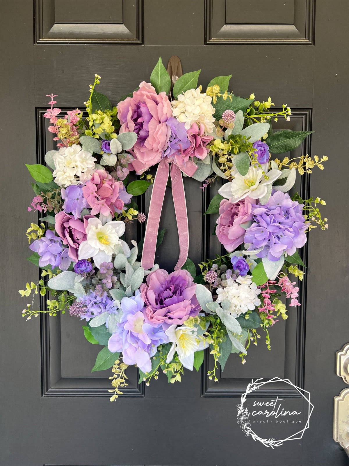 Purple Peony and Hydrangea Garden Wreath