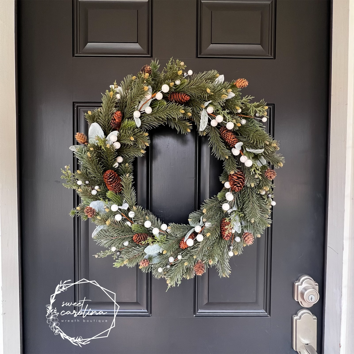 Winter is Coming- Winter pine, lamb’s ear, pinecones, and white berries