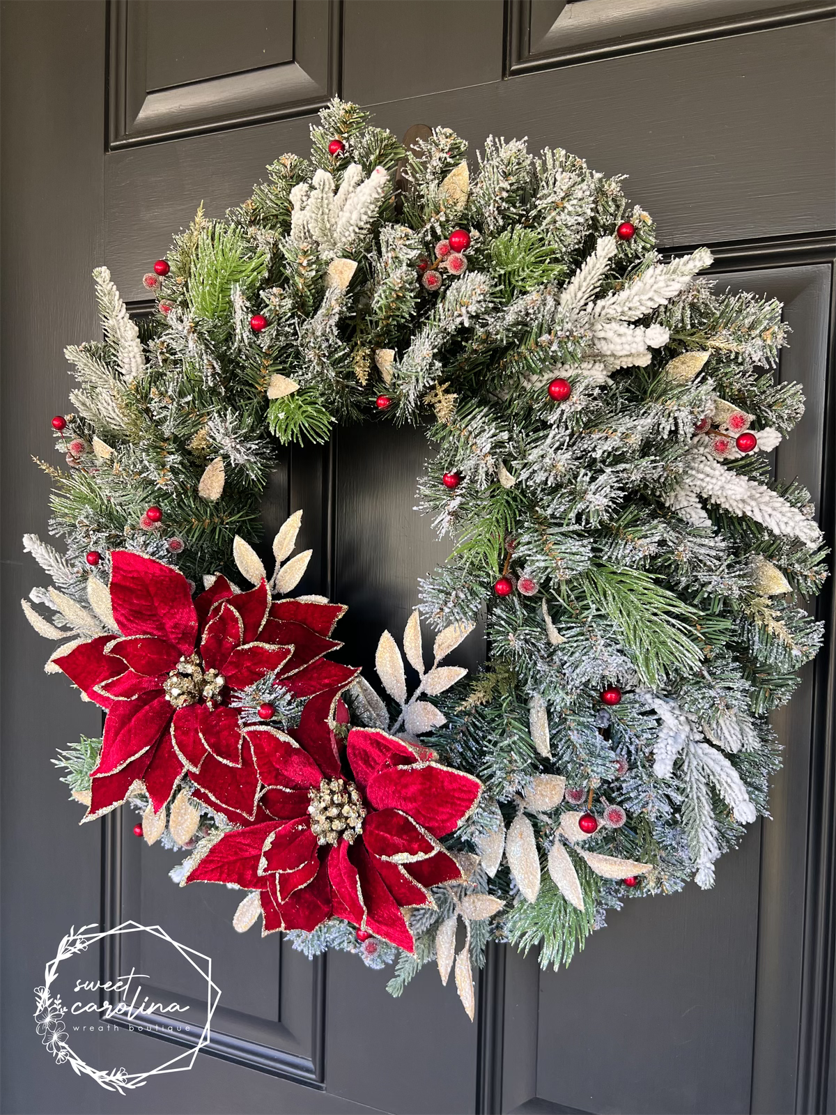 Red and Gold Poinsettia Wreath