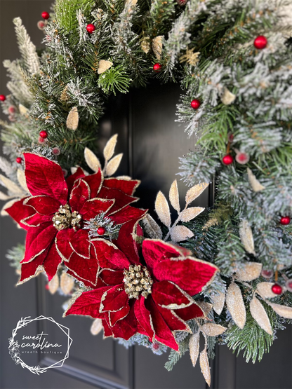 Red and Gold Poinsettia Wreath