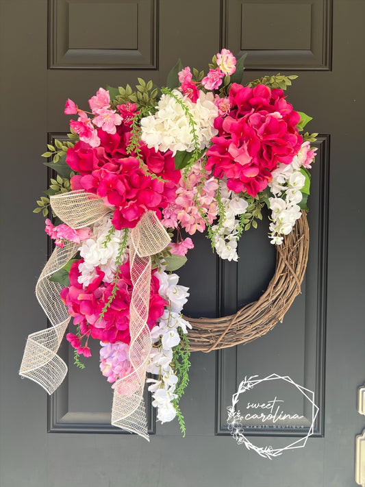 Hydrangea, Wisteria, and Cherry Blossom Spring Wreath