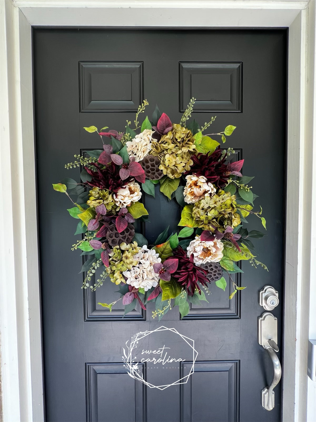 “Wine Country” Mum, Peony, and Hydrangea Wreath