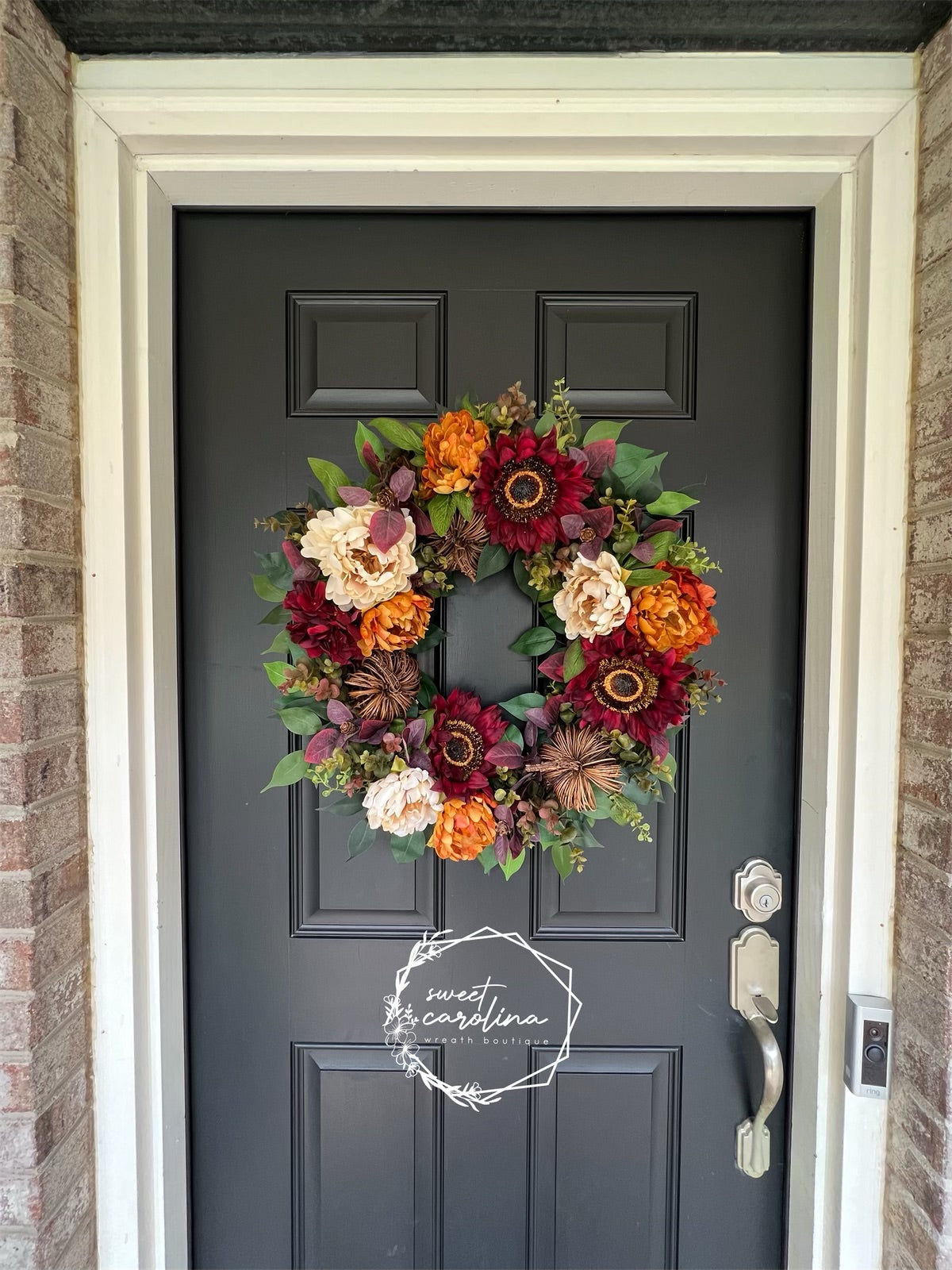 “Queen Autumn” Sunflower, Peony, and Pumpkin Wreath