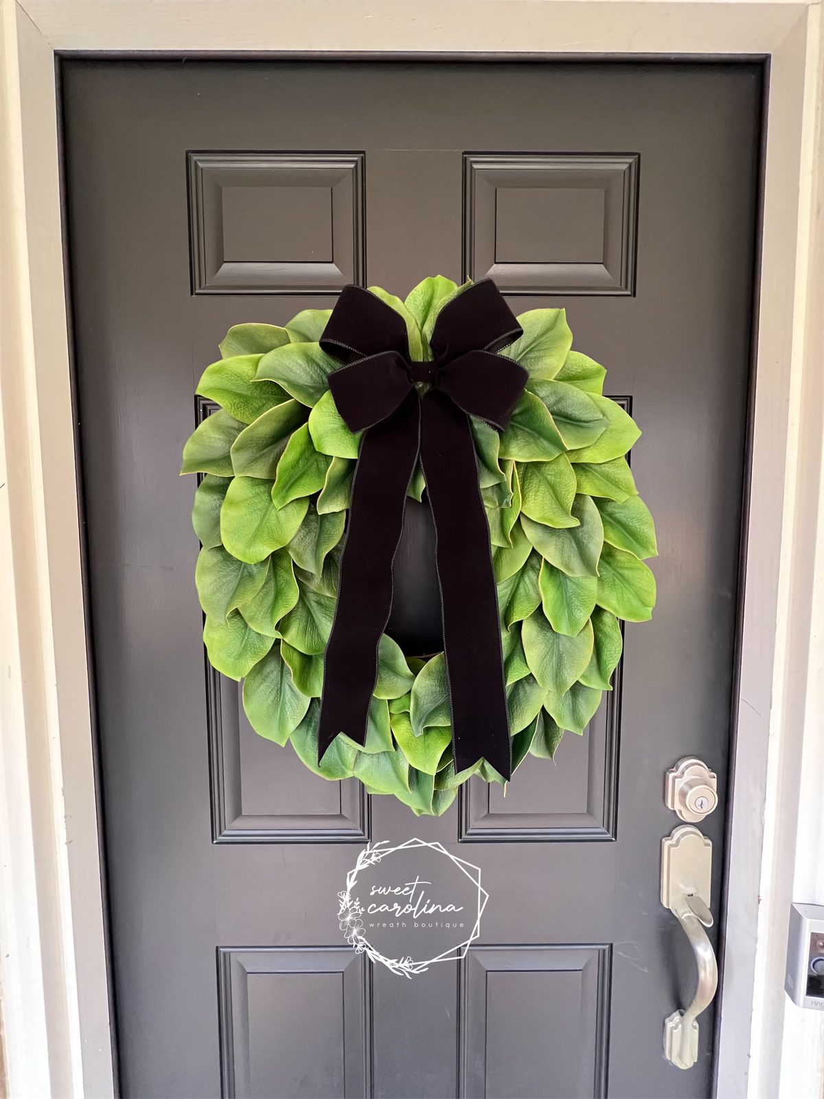 Magnolia Leaf with Black Velvet Bow