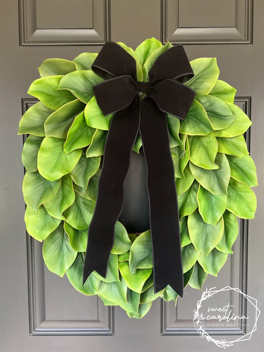 Magnolia Leaf with Black Velvet Bow