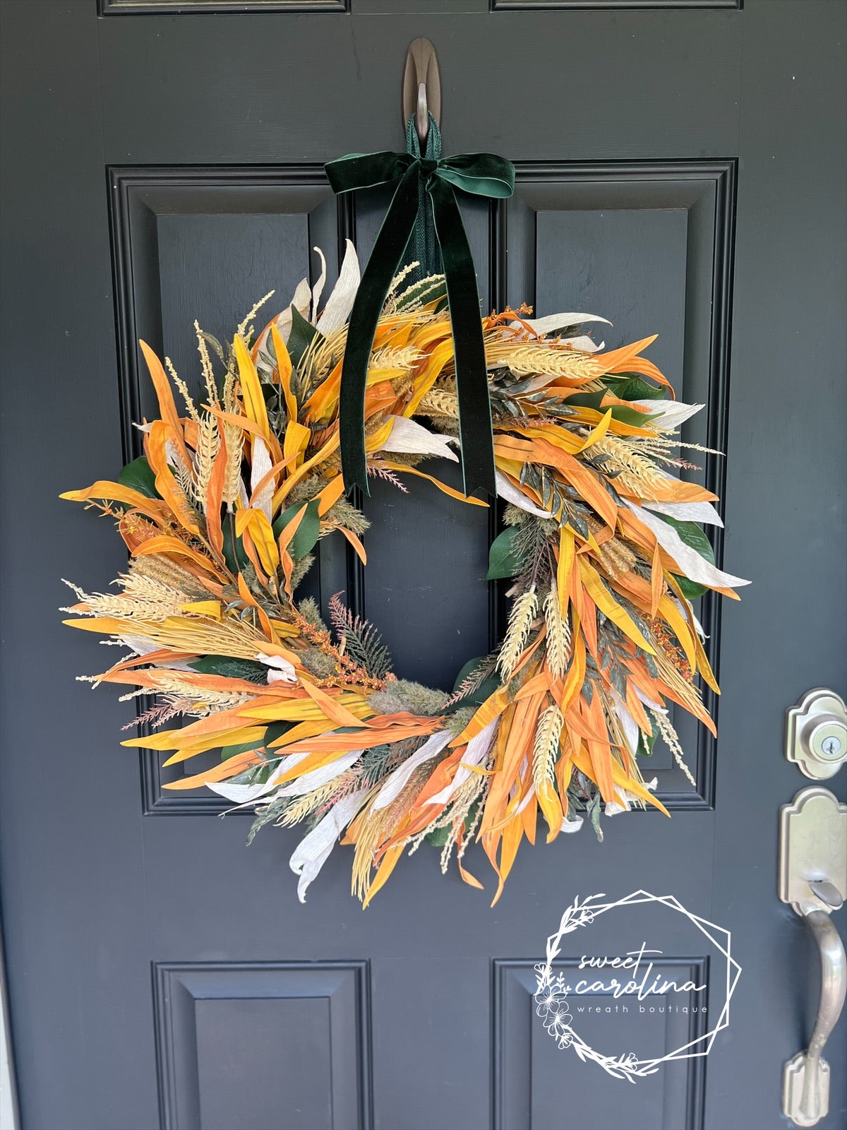 Last Chance for “Friedrich” Wheat, Corn Husk, Green Magnolia Leaves, Ruscus