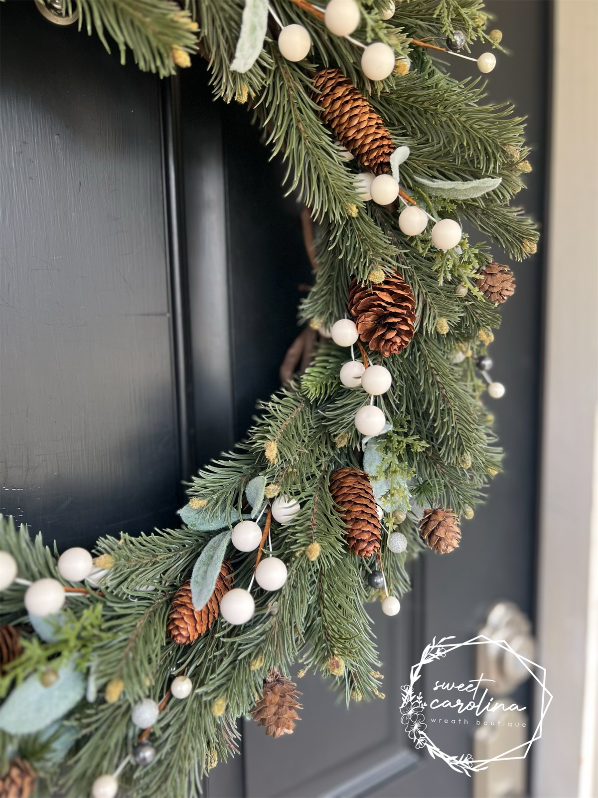 Winter is Coming- Winter pine, lamb’s ear, pinecones, and white berries