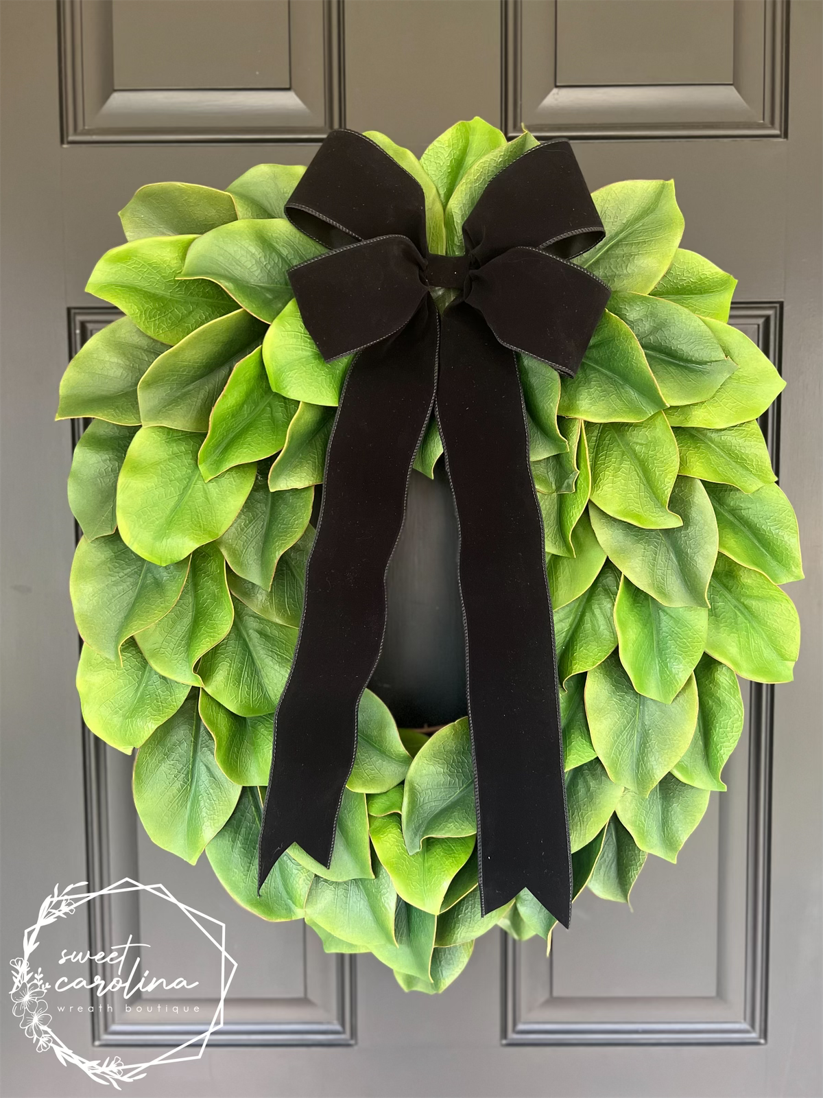 Magnolia Leaf with Black Velvet Bow