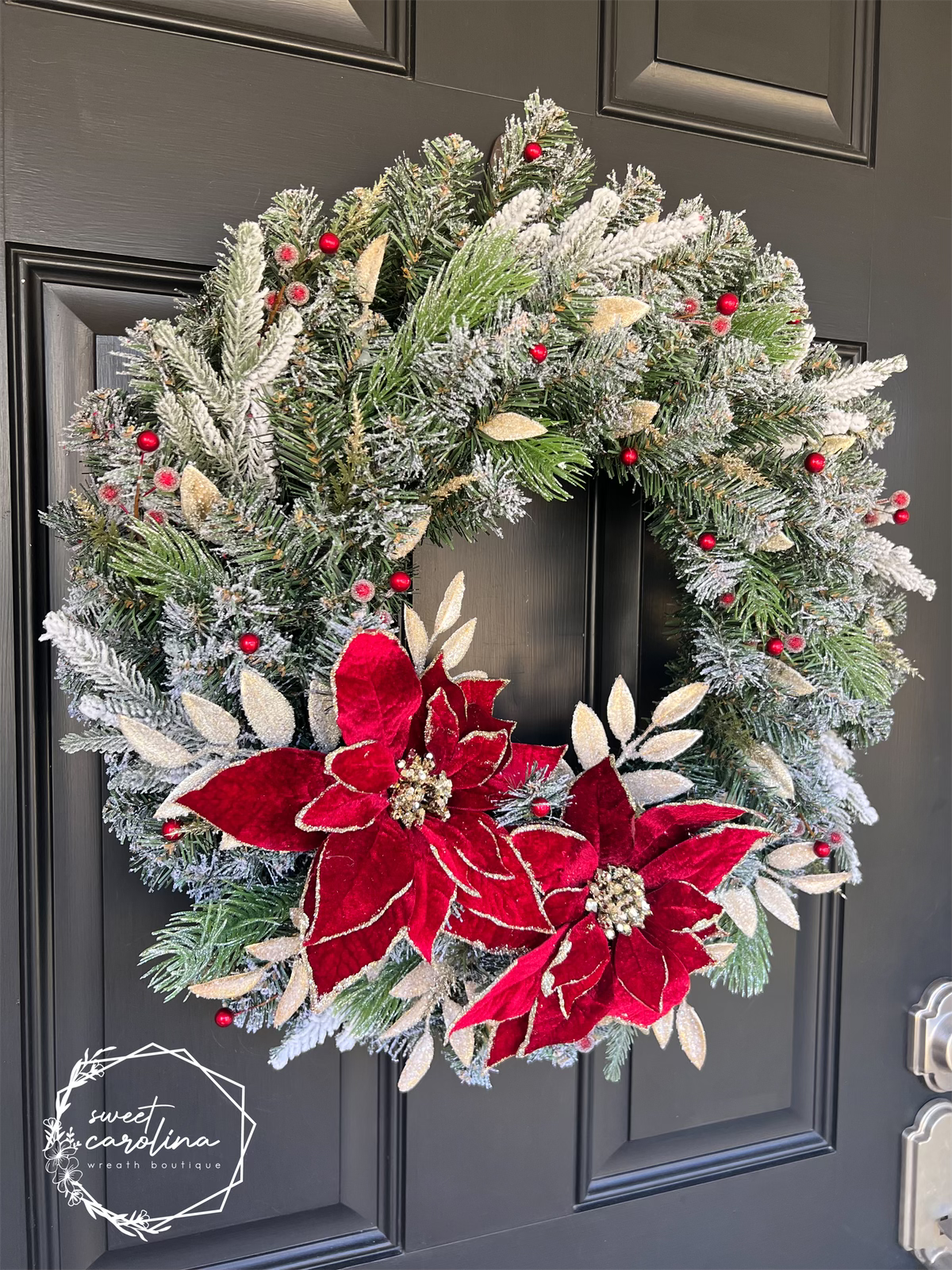 Red and Gold Poinsettia Wreath