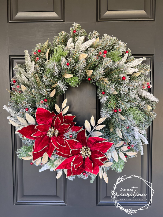 Red and Gold Poinsettia Wreath