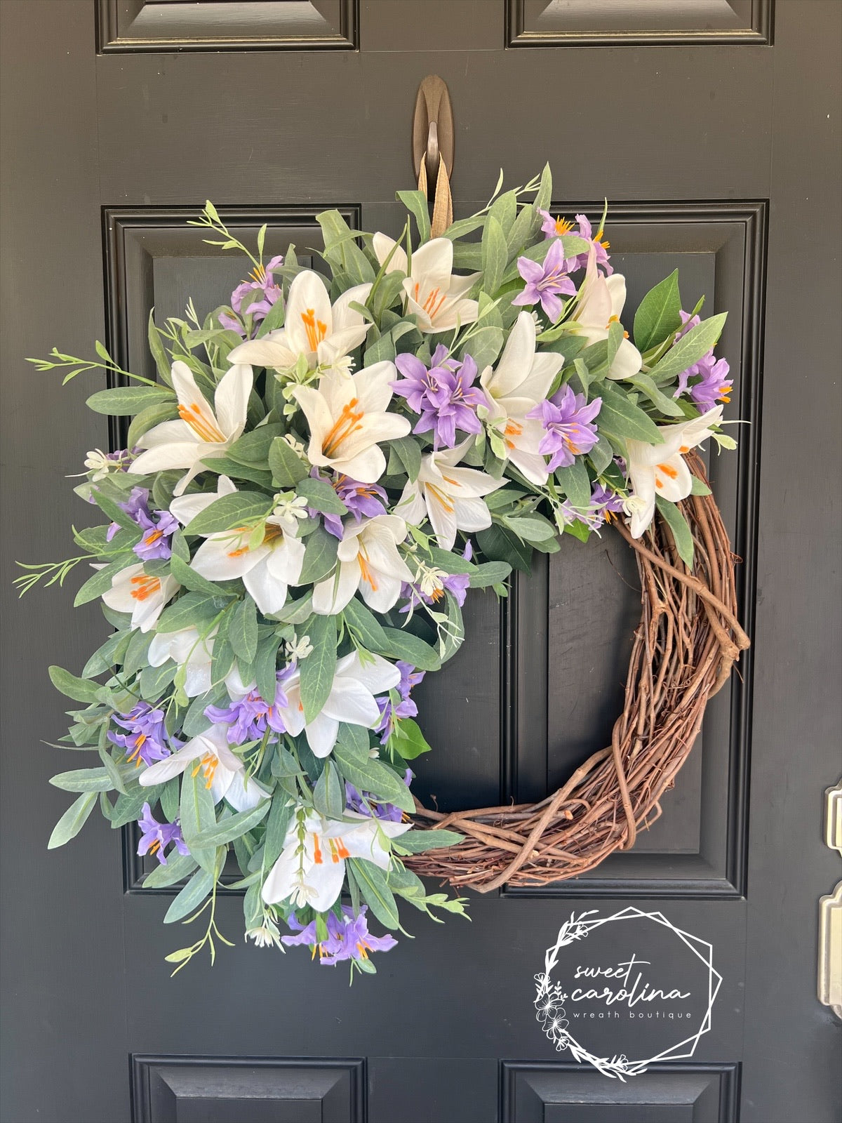 White & Lavender Lily Spring Wreath