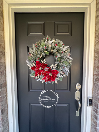 Red and Gold Poinsettia Wreath