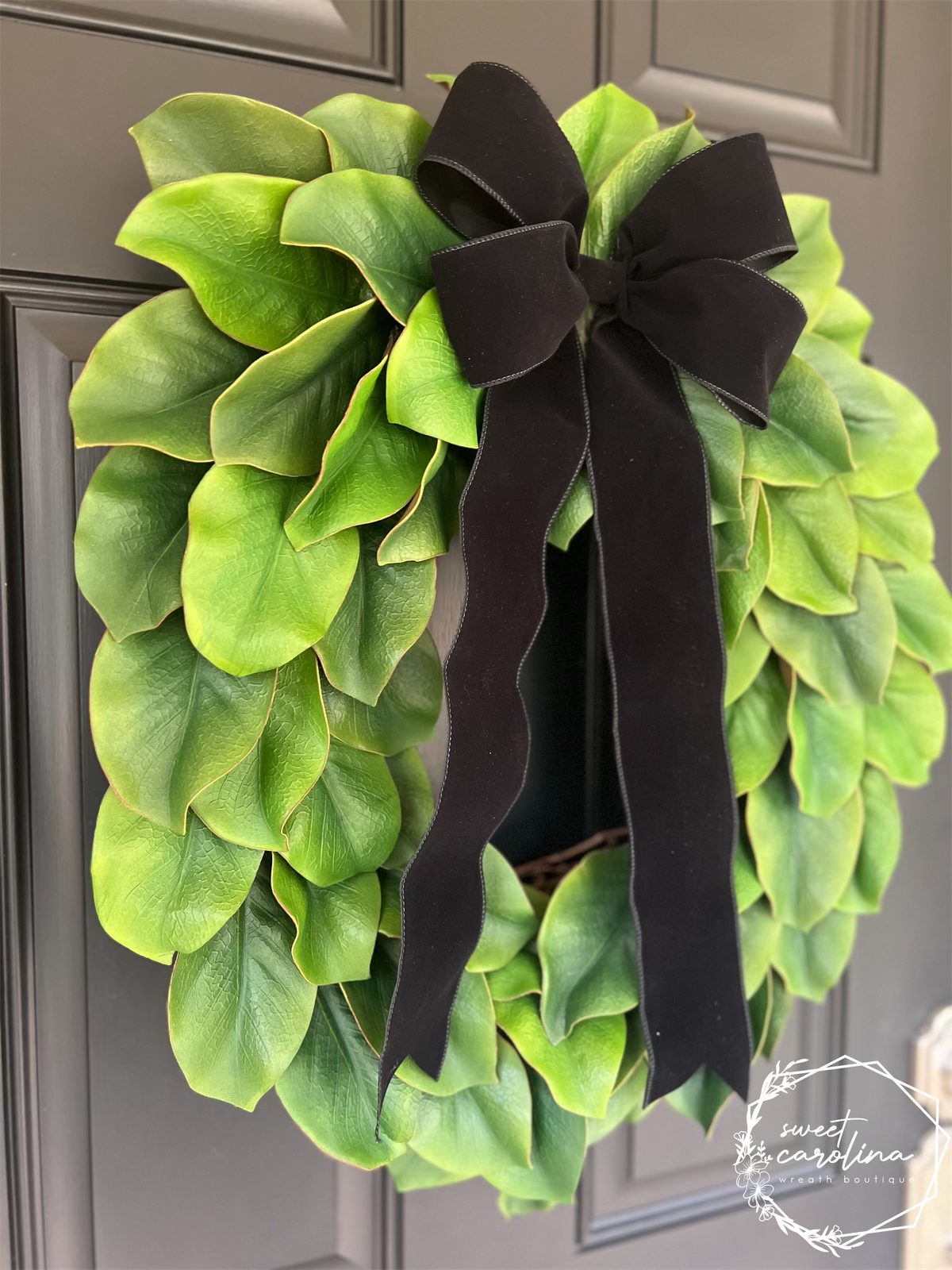 Magnolia Leaf with Black Velvet Bow