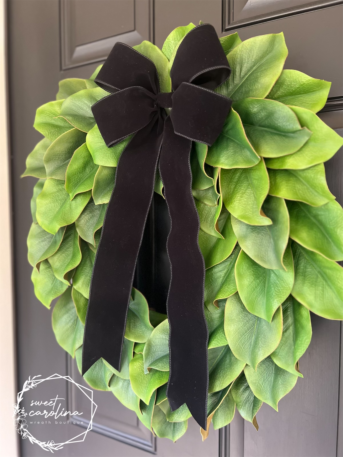 Magnolia Leaf with Black Velvet Bow