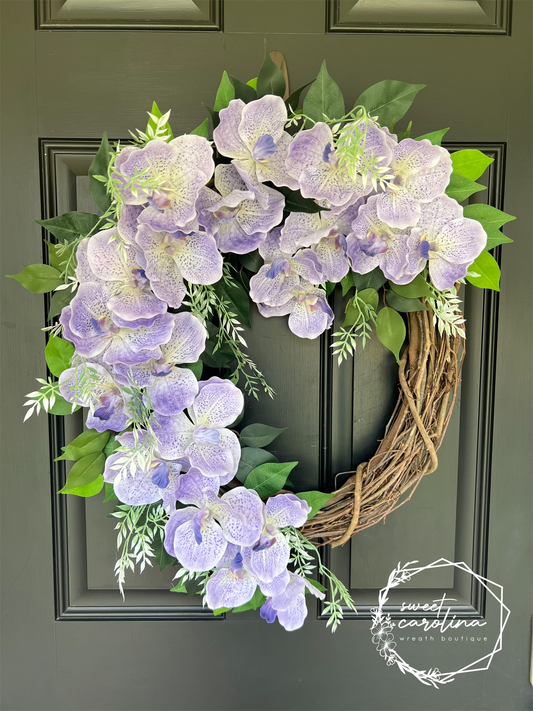 Lilac and Lavender Orchid Wreath with Ficus