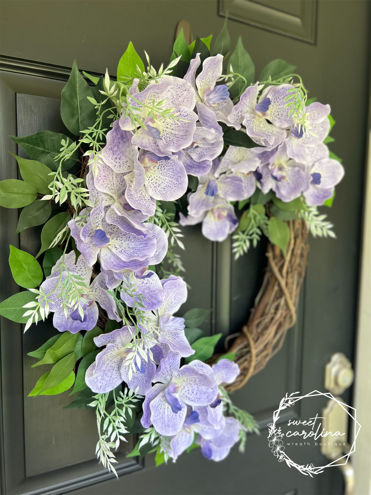 Lilac and Lavender Orchid Wreath with Ficus