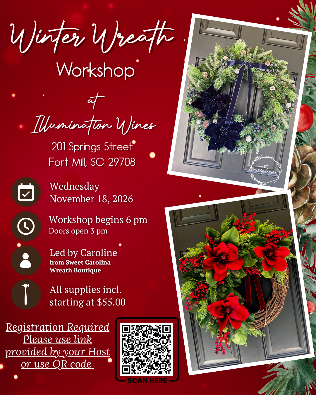 11/18• Winter Wreath Making Workshop• Illumination Wines