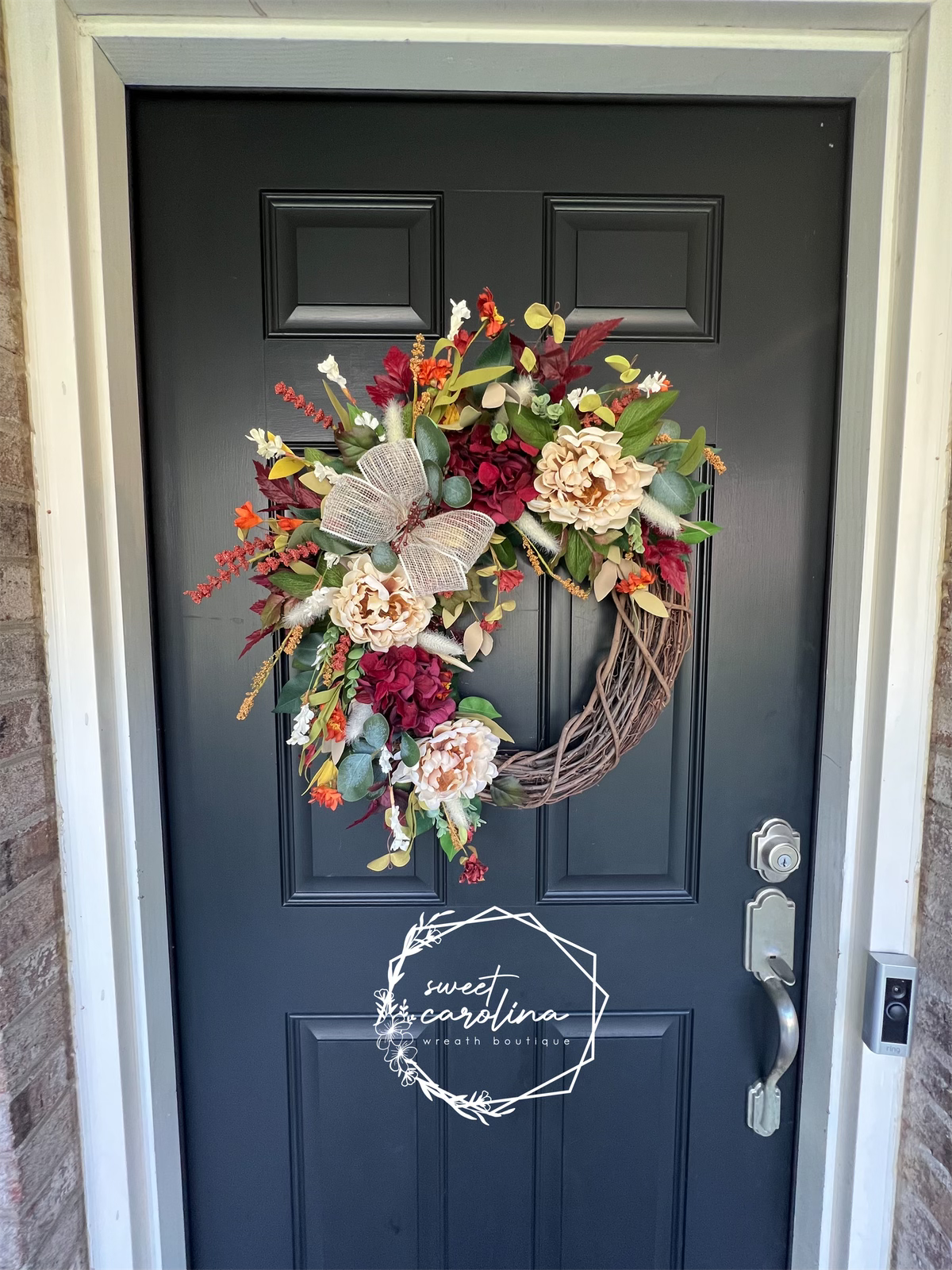 Maroon and Cream Hydrangea Peony Fall Wreath