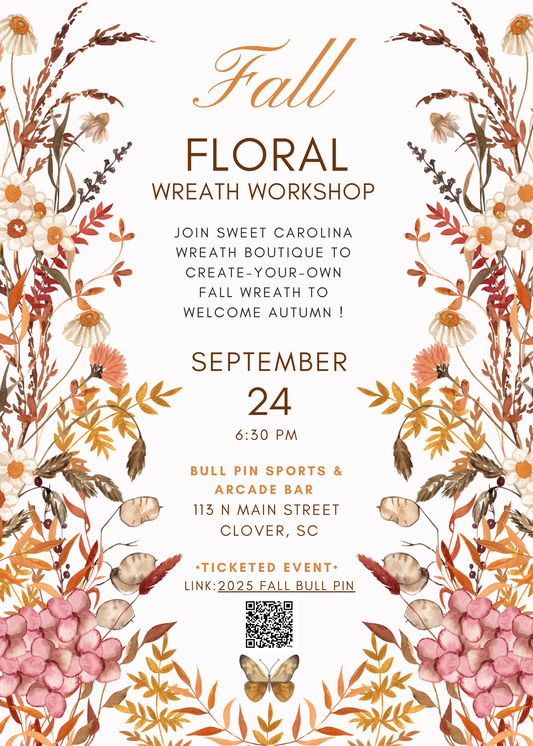 2025 Fall Floral Wreath Workshop- Bull Pin Sports & Arcade Bar