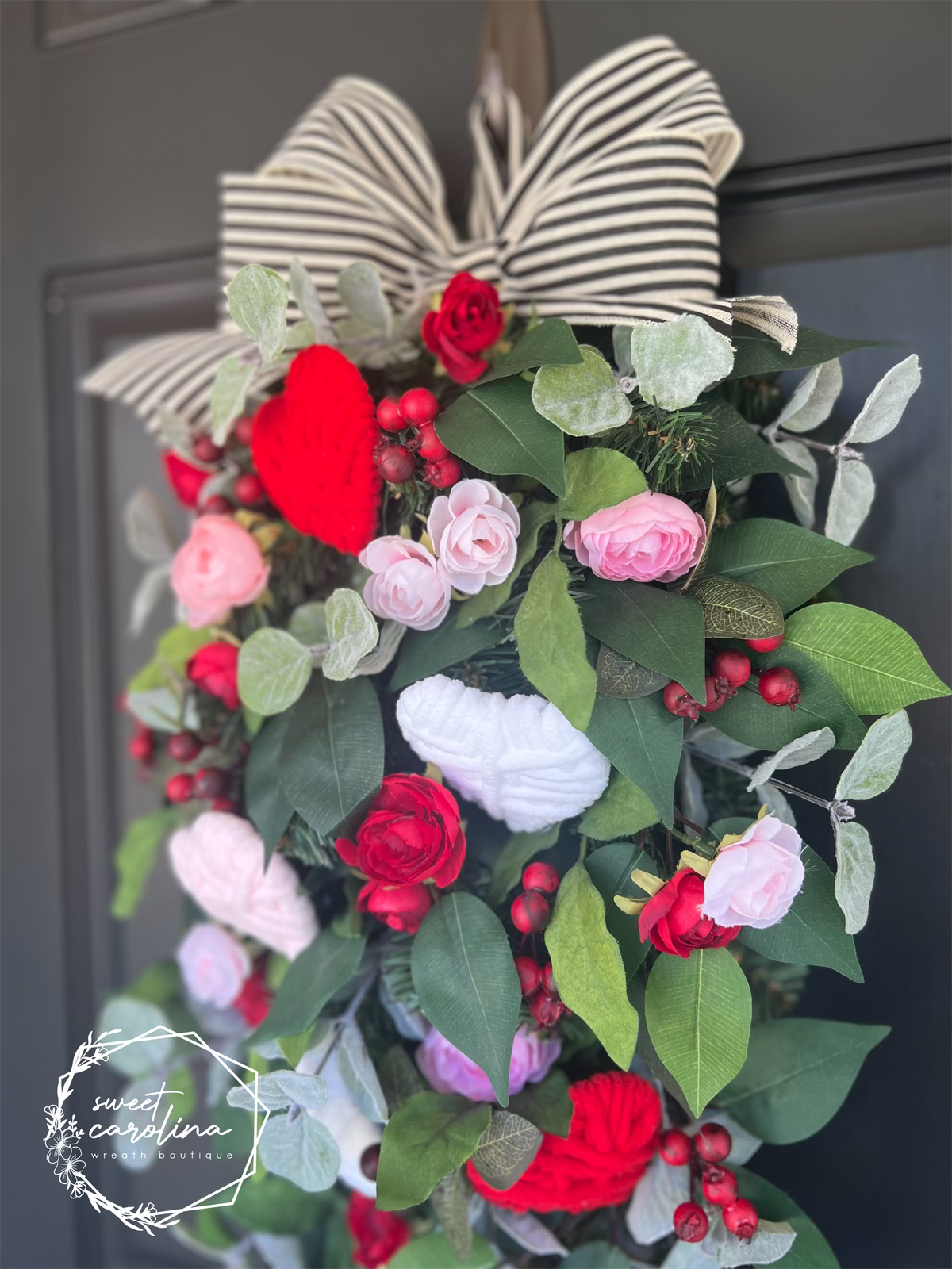 Valentine Wreath Swag with Striped Bow