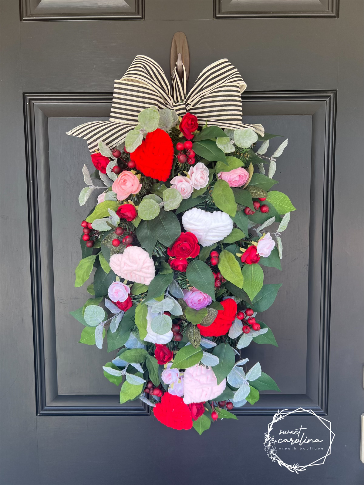 Valentine Wreath Swag with Striped Bow