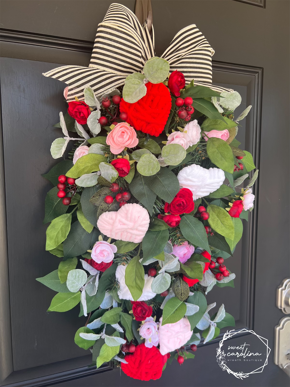 Valentine Wreath Swag with Striped Bow