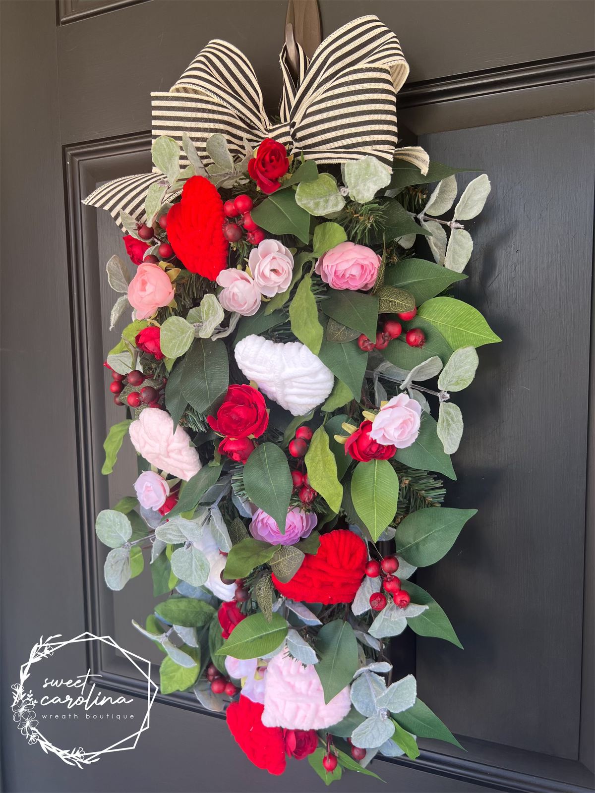 Valentine Wreath Swag with Striped Bow