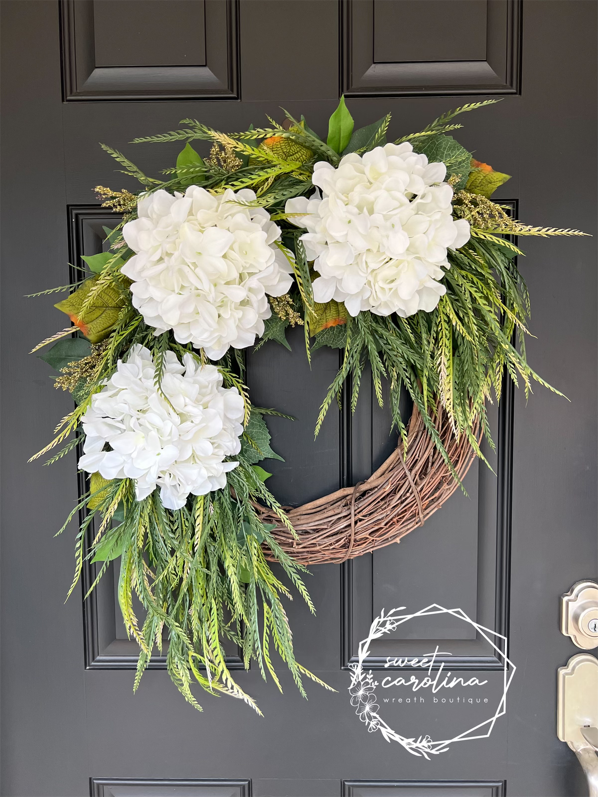 “Willow” Draped Greenery and White Hydrangeas