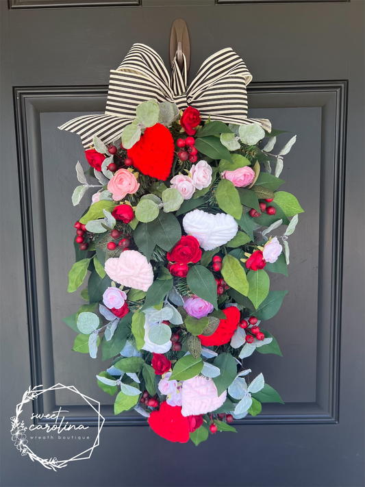 Valentine Wreath Swag with Striped Bow